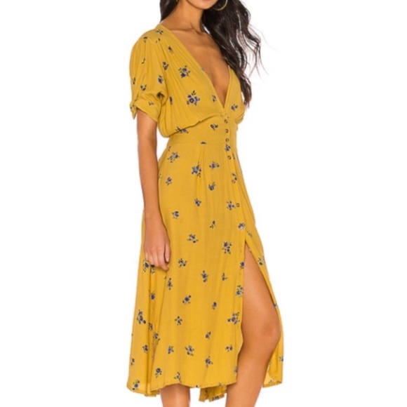 Faithfull The Brand NWT Billie Midi Dress - Dolores Floral - Yellow - Size M - Picture 3 of 16